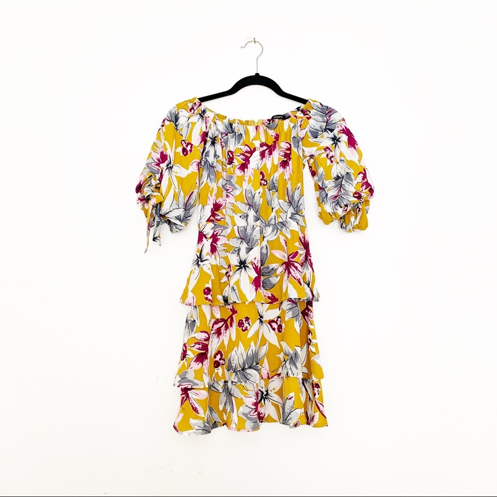 J Roberts Yellow Off Shoulder Floral Peasant Dress